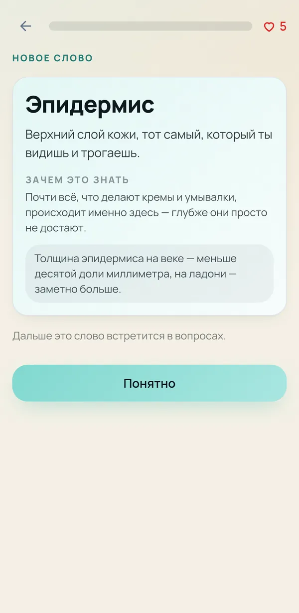 Карточка нового слова в уроке